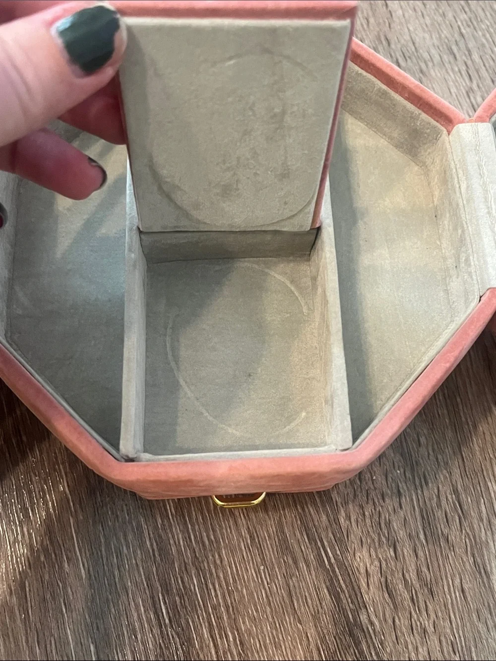 Vintage Wolf Designs Octagonal Pink Suede Jewelry Case with Gold Accent